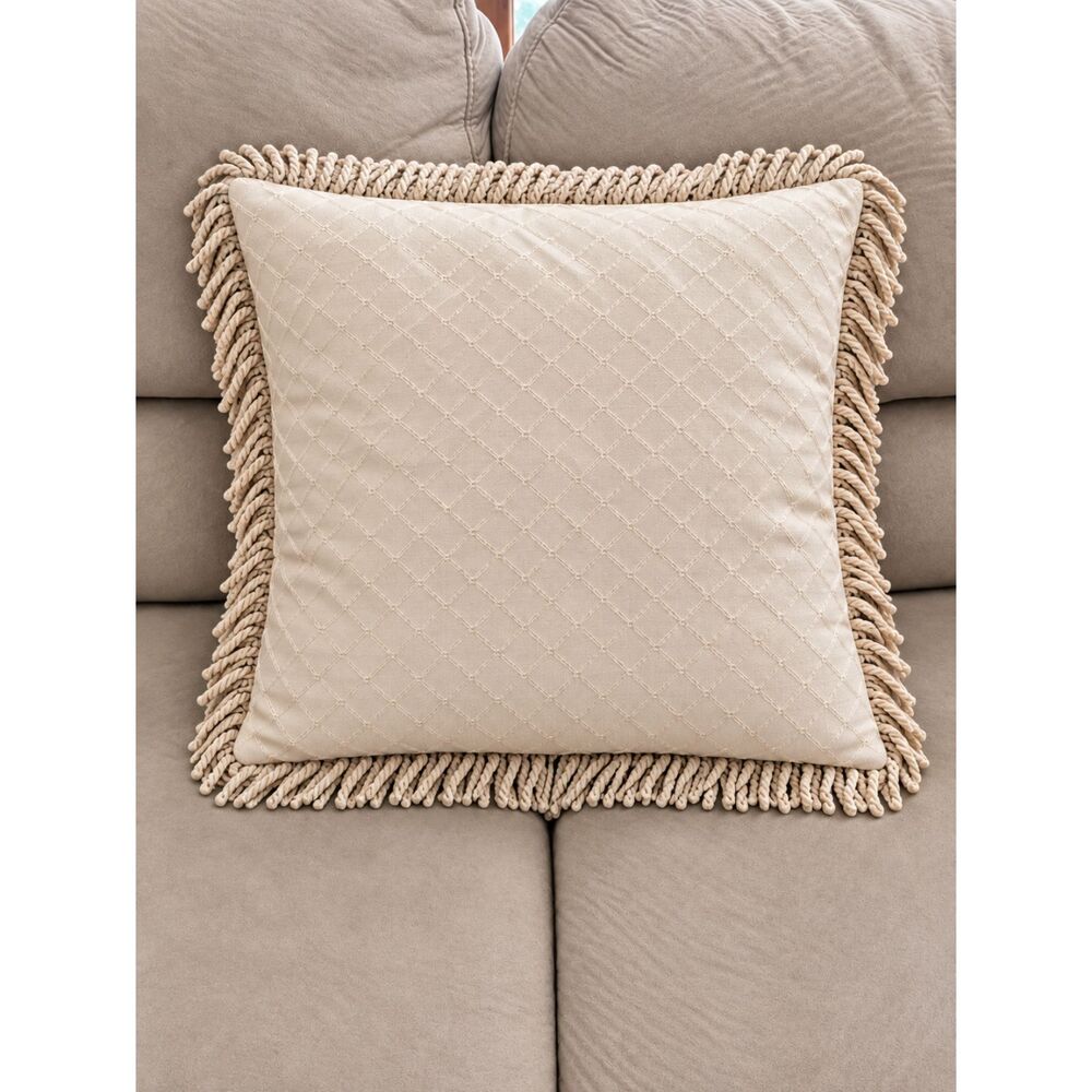 Boho Cream Ivory Fringed Throw Pillow Decorative Textured Neutral Cushion Cover